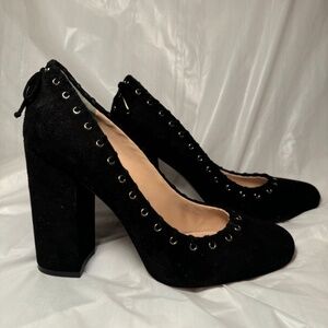 Karl Lagerfeld Paris Black Suede Grommet Heels Block Heel Size 9